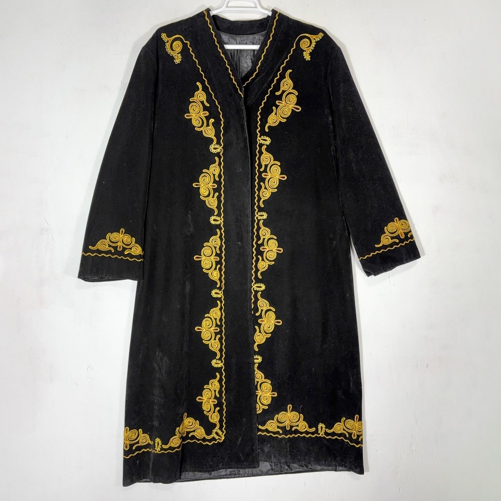 Black Velvet Kimono Heritage Duster Coat Robe One Size Whimsygoth Celestial